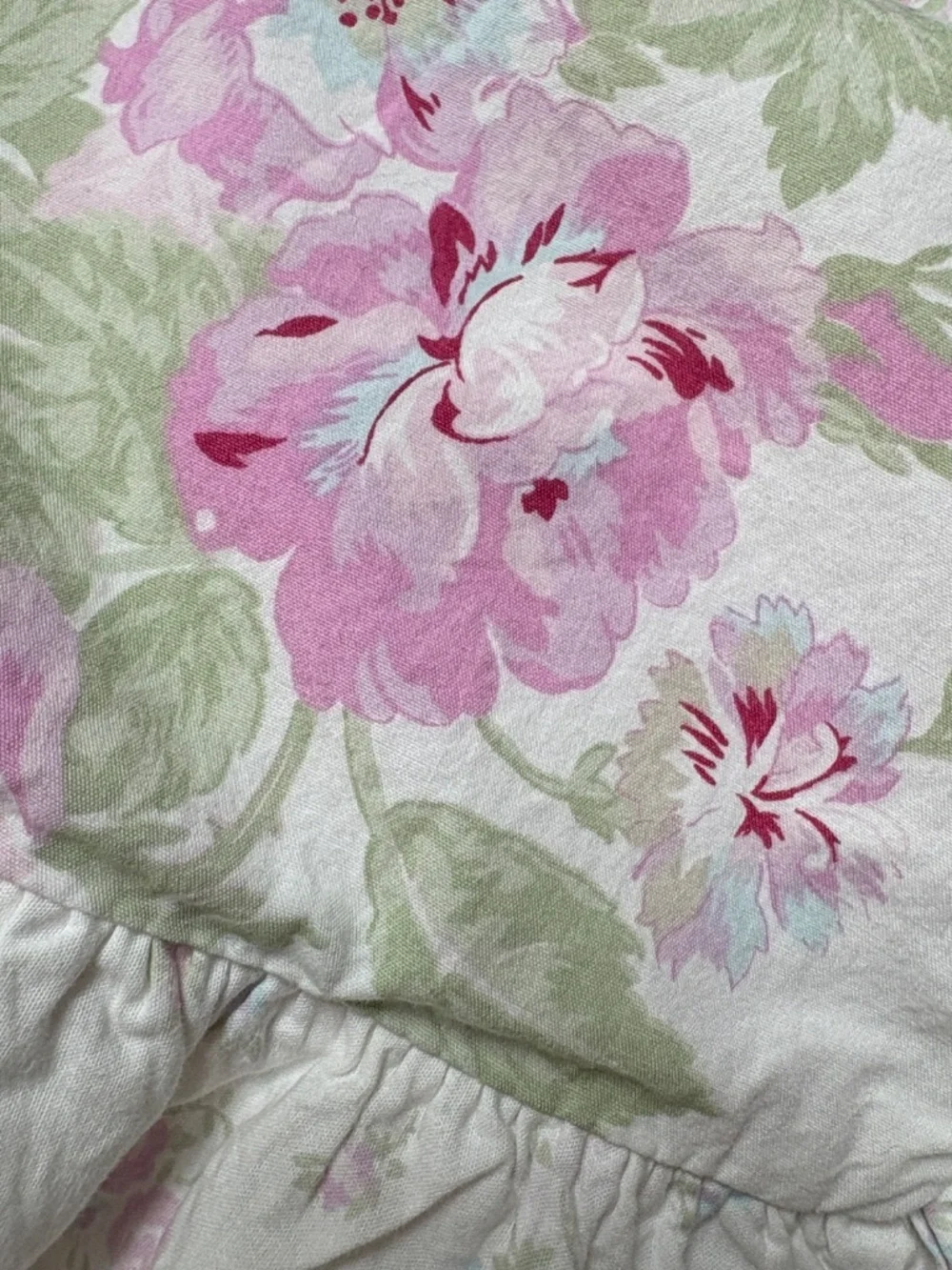 Shabby Chic Misty Rose pillowcase floral ruffle edge cotton stripe standard